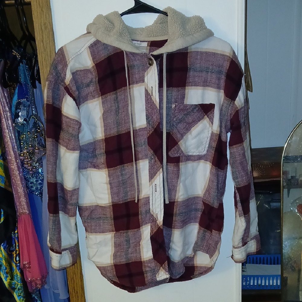 Maurices Red and Cream Plaid Jacket